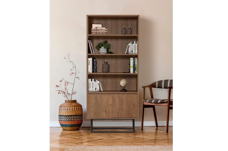 Vernavola Bokhylle 80x36 cm 3 Hyller - Mørkebrun/Svart - Oppbevaring - Hyller - Bokhylle