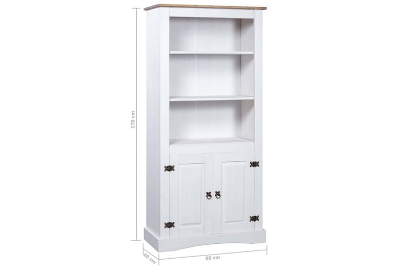 Vitrine meksikansk corona-stil furu hvit 80x40x170 cm - Oppbevaring - Hyller - Bokhylle