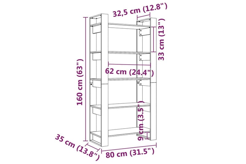 Bokhylle/romdeler 80x35x160 cm heltre - Hvit - Oppbevaring - Hyller - Bokhylle