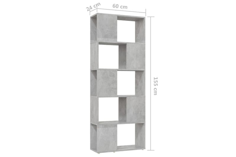 Bokhylle/romdeler betonggrå 60x24x155 cm - Grå - Oppbevaring - Hyller - Bokhylle