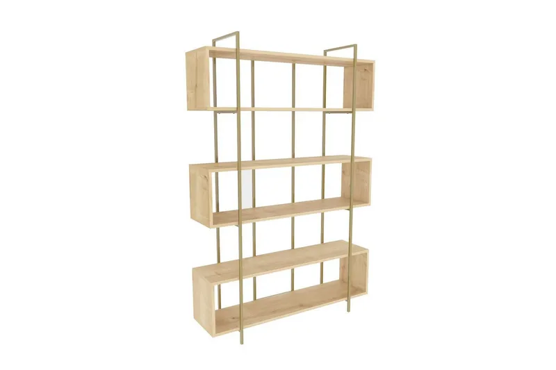 Bruti Bokhylle 120 cm i Eik, Brun|Gul