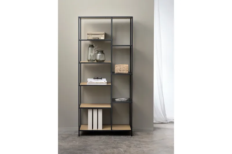 Cytis Industriell Bokhylle 80 cm i Metall med Treplate - Sort - Oppbevaring - Hyller - Bokhylle