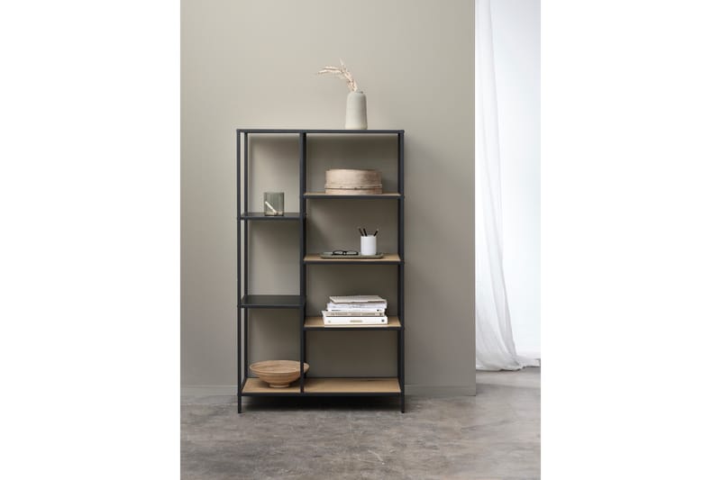 Cytis Industriell Bokhylle 80 cm i Metall med Treplate - Sort - Oppbevaring - Hyller - Bokhylle
