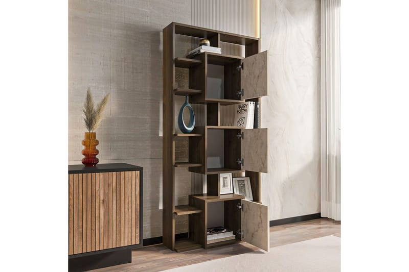 Dargaville Bokhylle 85 cm - Valnøtt/Travertin - Oppbevaring - Hyller - Bokhylle