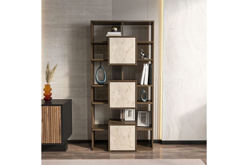 Dargaville Bokhylle 85 cm - Valnøtt/Travertin - Oppbevaring - Hyller - Bokhylle