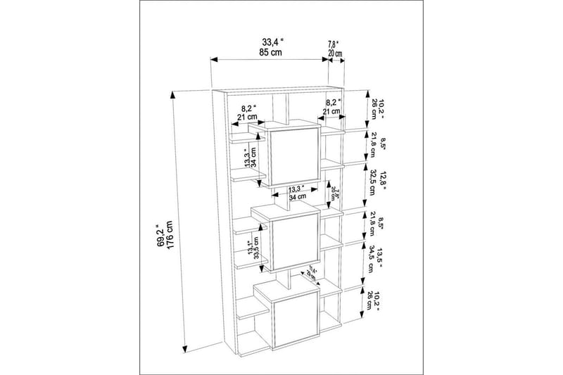 Dargaville Bokhylle 85 cm - Valnøtt/Travertin - Oppbevaring - Hyller - Bokhylle