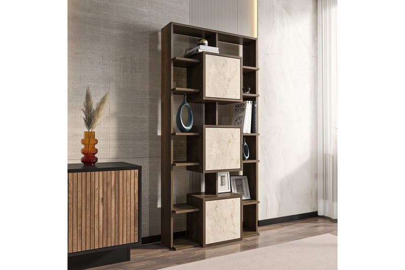 Dargaville Bokhylle 85 cm - Valnøtt/Travertin - Oppbevaring - Hyller - Bokhylle