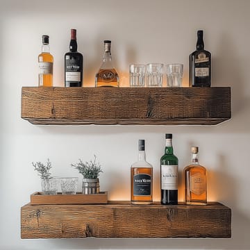 Dekorativ vegghylle i tre Hanah Home Rafect Tre (13 x 60 x 11 cm) Modell dobbel hylle - Oppbevaring - Hyller - Vegghylle