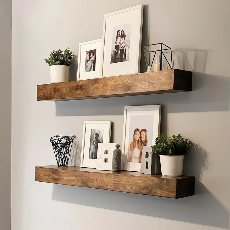 Dekorativ vegghylle i tre Hanah Home Rafect Tre (13 x 60 x 11 cm) Modell dobbel hylle, undefined