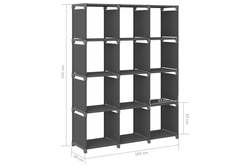 Displayhylle med 12 kuber grå 103x30x141 cm stoff - Grå - Hyllesystem