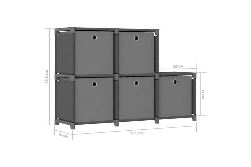 Displayhylle med 5 kuber og bokser grå 103x30x72,5 cm stoff - Grå - Hyllesystem