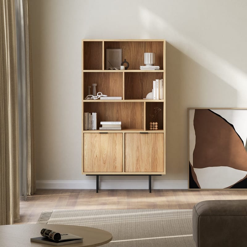 Dravo Bokhylle 90x185 cm - Naturlig hickory - Oppbevaring - Hyller - Bokhylle