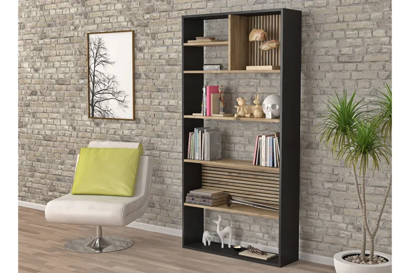 Elspet Bokhylle 90 cm, Svart/Brun