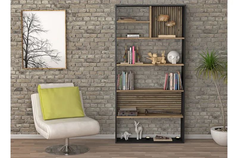 Elspet Bokhylle 90 cm - Svart/Brun - Oppbevaring - Hyller - Bokhylle