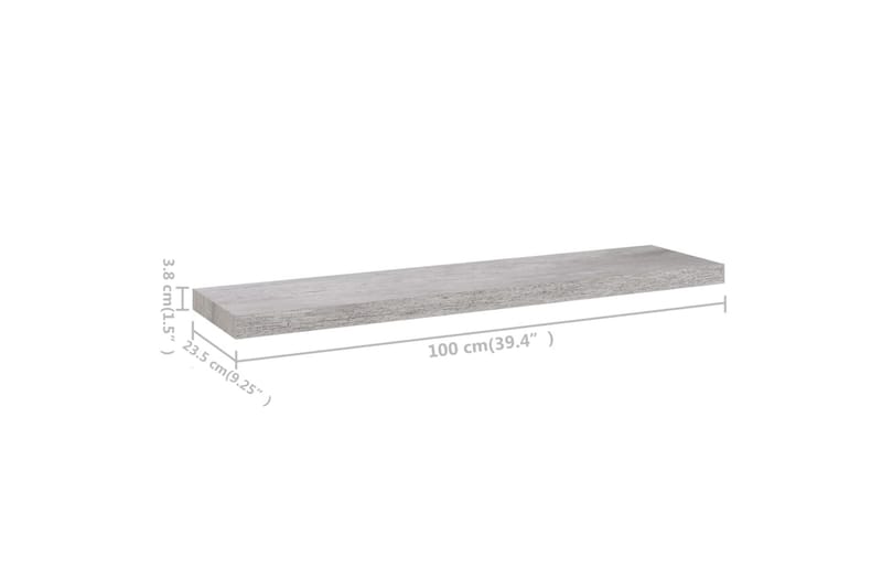 Flytende vegghylle betonggrå 100x23,5x3,8 cm MDF - Grå - Oppbevaring - Hyller - Vegghylle