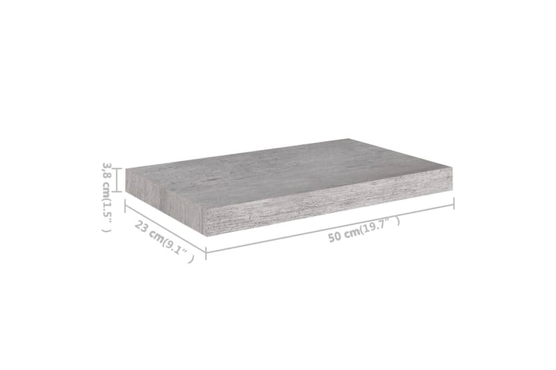 Flytende vegghylle betonggrå 50x23x3,8 cm MDF - Grå - Vegghylle