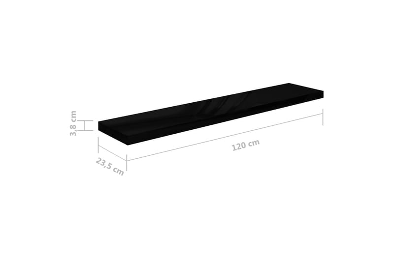 Flytende vegghylle høyglans svart 120x23,5x3,8 cm MDF - Vegghylle