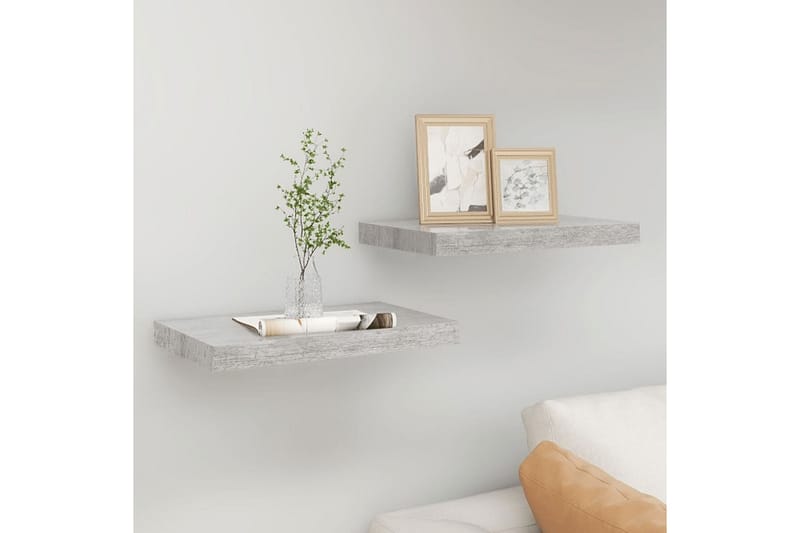 Flytende vegghyller 2 stk betonggrå 50x23x3,8 cm MDF - Grå - Oppbevaring - Hyller - Vegghylle