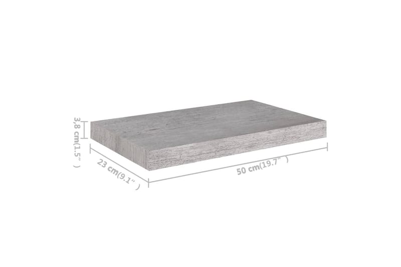 Flytende vegghyller 2 stk betonggrå 50x23x3,8 cm MDF - Grå - Oppbevaring - Hyller - Vegghylle