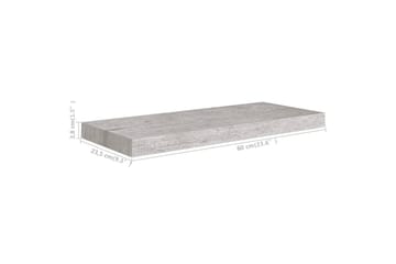 Flytende vegghyller 2 stk betonggrå 60x23,5x3,8 cm MDF - Grå - Oppbevaring - Hyller - Vegghylle