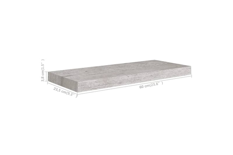 Flytende vegghyller 2 stk betonggrå 60x23,5x3,8 cm MDF - Grå - Vegghylle