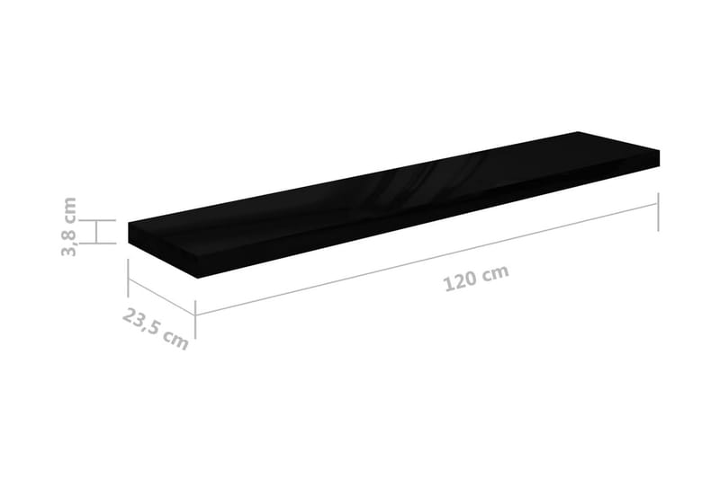Flytende vegghyller 2 stk høyglans svart 120x23,5x3,8 cm MDF - Vegghylle