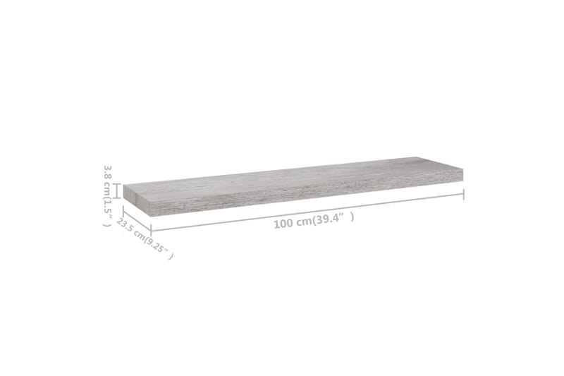 Flytende vegghyller 4 stk betonggrå 100x23,5x3,8 cm MDF - Grå - Vegghylle