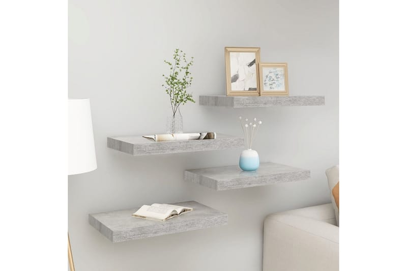 Flytende vegghyller 4 stk betonggrå 50x23x3,8 cm MDF - Grå - Oppbevaring - Hyller - Vegghylle