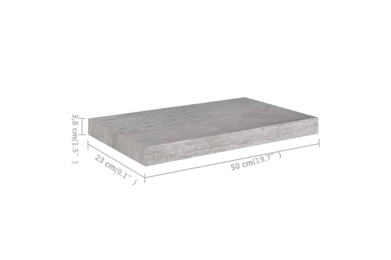 Flytende vegghyller 4 stk betonggrå 50x23x3,8 cm MDF - Grå - Vegghylle