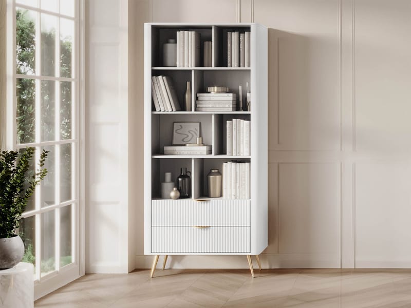 Forba Bokhylle 88 cm i Malt Tre - Gull|Hvit - Oppbevaring - Hyller - Bokhylle