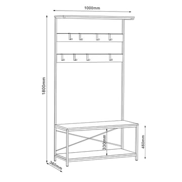 Gangkonsoll HOME4YOU Hedvig 100x36x180 cm ask/svart - ask/svart - Oppbevaring - Hyller - Hattehylle
