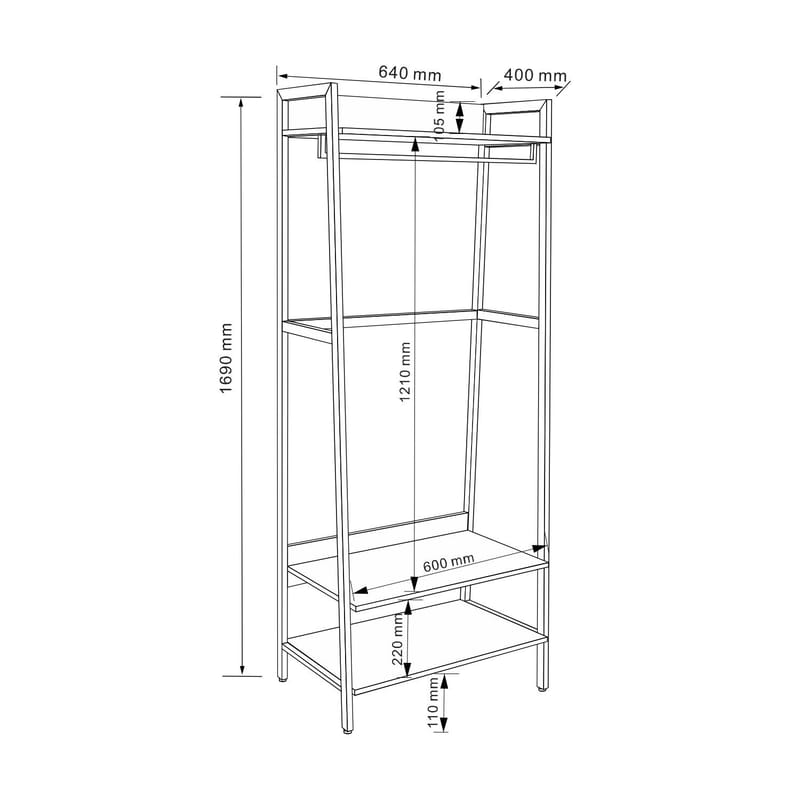 Gangkonsoll HOME4YOU Lavinia 64x40x169 cm Ask/Svart - ask/svart - Oppbevaring - Hyller - Hylleplan & hyllekonsoll