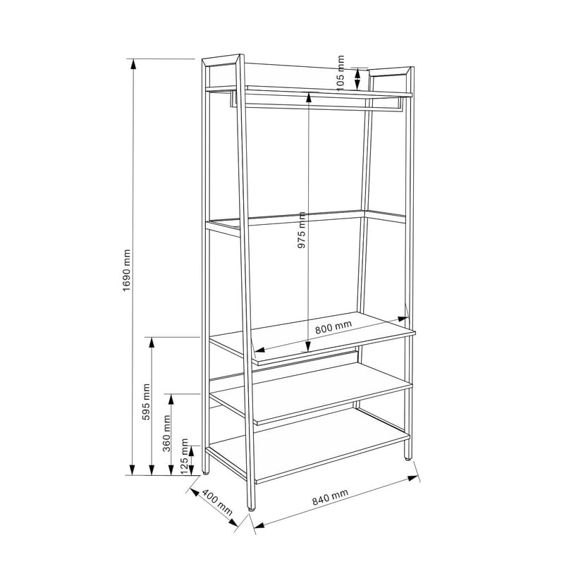Gangkonsoll HOME4YOU Lavinia 84x40x169 cm ask/svart med 3 hyller - ask/svart - Oppbevaring - Hyller - Hylleplan & hyllekonsoll