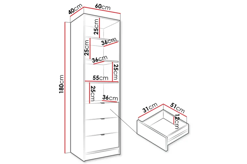 Gudelia Bokhylle 60x40 cm - Svart - Oppbevaring - Hyller - Bokhylle