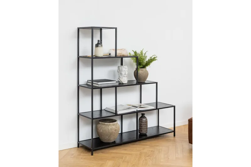 Hartsoe Bokhylle 135 cm i Metall med Treplate - Svart - Oppbevaring - Hyller - Bokhylle