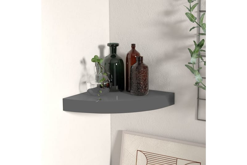 Flytende vegghylle høyglans grå 25x25x3,8 cm MDF - Grå - Oppbevaring - Hyller - Hjørnehylle