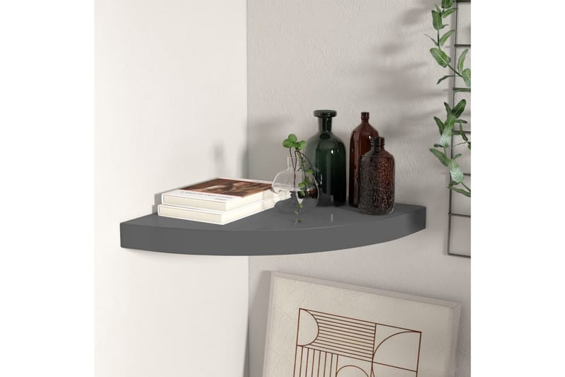 Flytende vegghylle høyglans grå 35x35x3,8 cm MDF - Grå - Oppbevaring - Hyller - Hjørnehylle