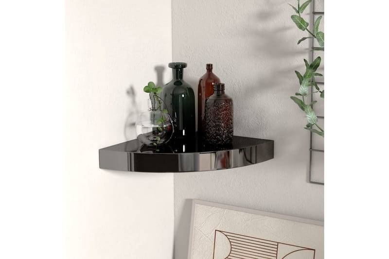 Flytende vegghylle høyglans svart 25x25x3,8 cm MDF - Svart - Oppbevaring - Hyller - Hjørnehylle