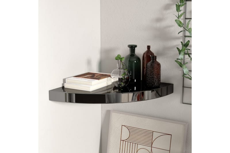Flytende vegghylle høyglans svart 35x35x3,8 cm MDF - Svart - Oppbevaring - Hyller - Hjørnehylle
