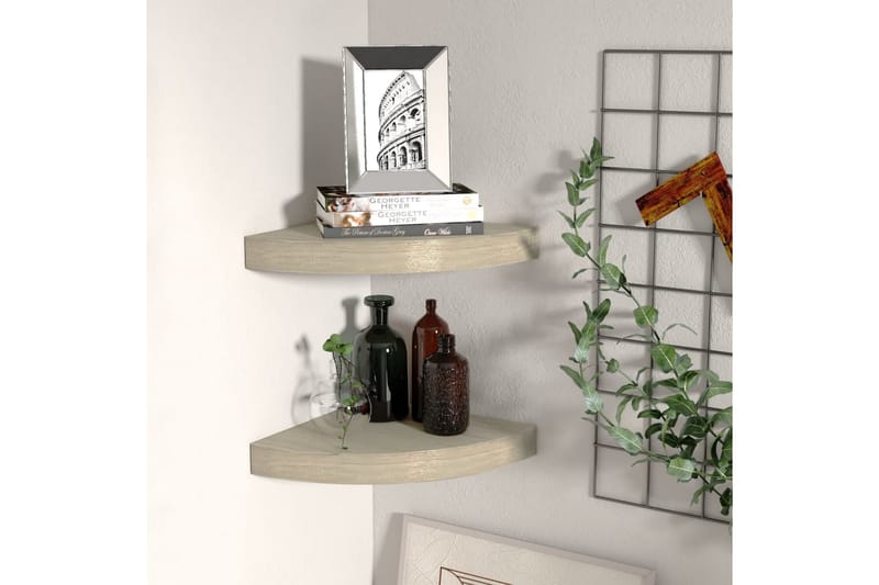 Flytende vegghyller 2 stk eik 25x25x3,8 cm MDF - Brun - Oppbevaring - Hyller - Hjørnehylle
