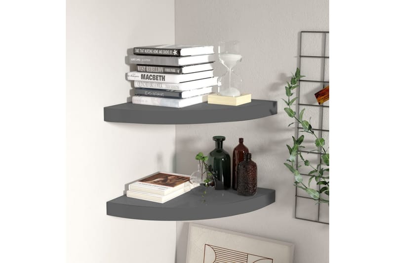 Flytende vegghyller 2 stk høyglans grå 35x35x3,8 cm MDF - Grå - Oppbevaring - Hyller - Hjørnehylle