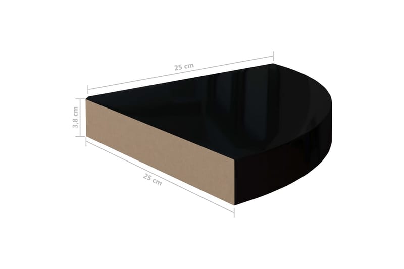 Flytende vegghyller 2 stk høyglans svart 25x25x3,8 cm MDF - Svart - Kjøkkenhylle - Hjørnehylle