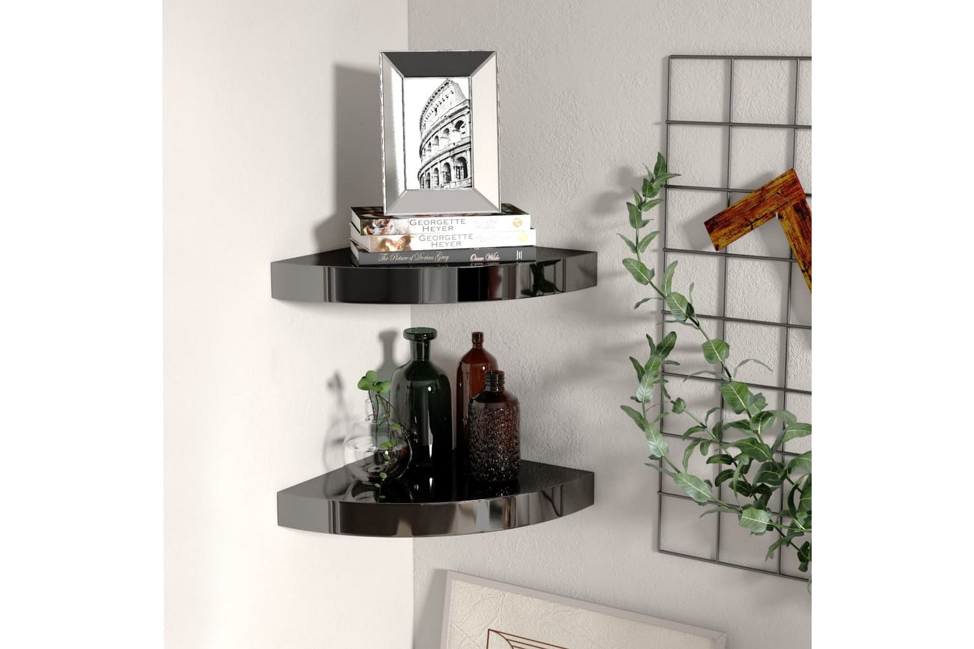 Flytende vegghyller 2 stk høyglans svart 25x25x3,8 cm MDF - Svart - Oppbevaring - Hyller - Hjørnehylle