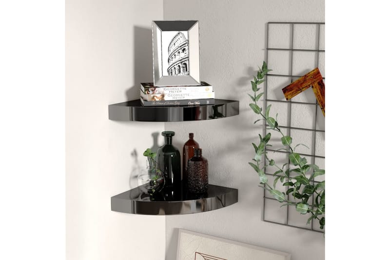 Flytende vegghyller 2 stk høyglans svart 25x25x3,8 cm MDF - Svart - Oppbevaring - Hyller - Hjørnehylle