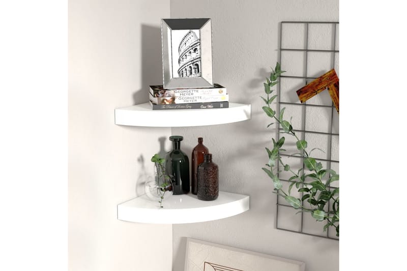 Flytende vegghyller 2 stk hvit 25x25x3,8 cm MDF - Hvit - Oppbevaring - Hyller - Hjørnehylle