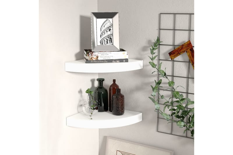 Flytende vegghyller 2 stk hvit 25x25x3,8 cm MDF - Hvit - Oppbevaring - Hyller - Hjørnehylle