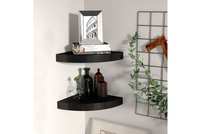 Flytende vegghyller 2 stk svart 25x25x3,8 cm MDF - Svart - Oppbevaring - Hyller - Hjørnehylle