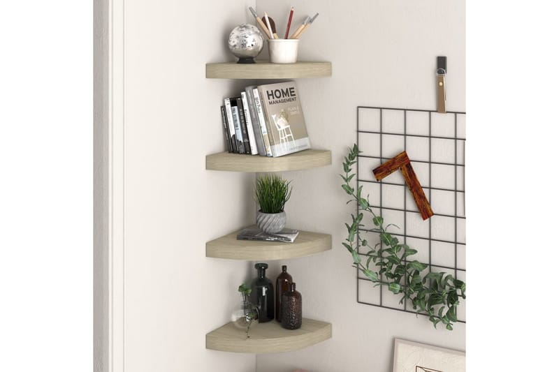 Flytende vegghyller 4 stk eik 25x25x3,8 cm MDF - Brun - Oppbevaring - Hyller - Hjørnehylle