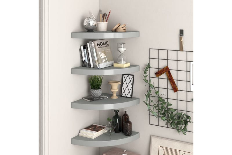 Flytende vegghyller 4 stk grå 35x35x3,8 cm MDF - Grå - Oppbevaring - Hyller - Hjørnehylle