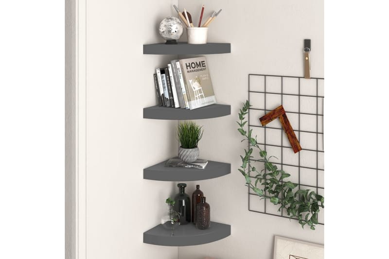 Flytende vegghyller 4 stk høyglans grå 25x25x3,8 cm MDF - Grå - Oppbevaring - Hyller - Hjørnehylle
